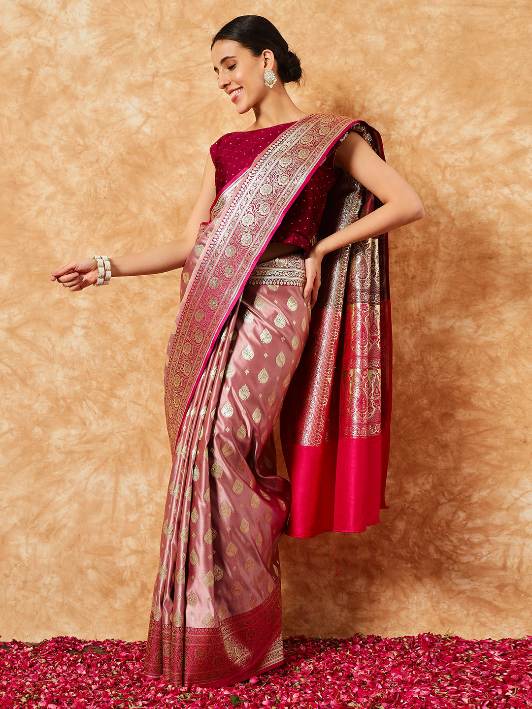 Mauve Ethnic Motifs Handloom Banarasi Pure Khaitan Silk Saree
