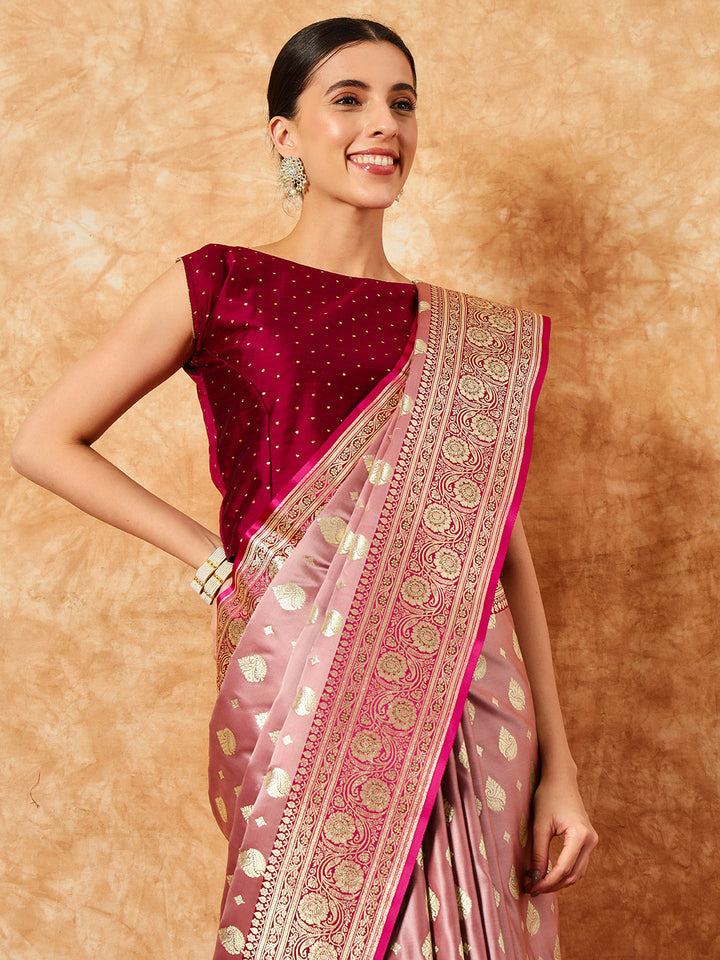 Mauve Ethnic Motifs Handloom Banarasi Pure Khaitan Silk Saree