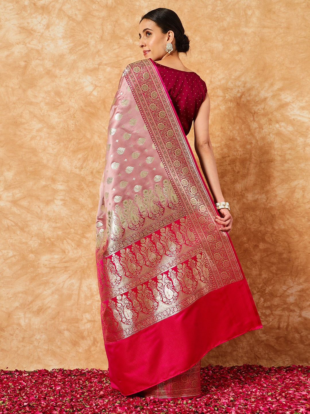 Mauve Ethnic Motifs Handloom Banarasi Pure Khaitan Silk Saree