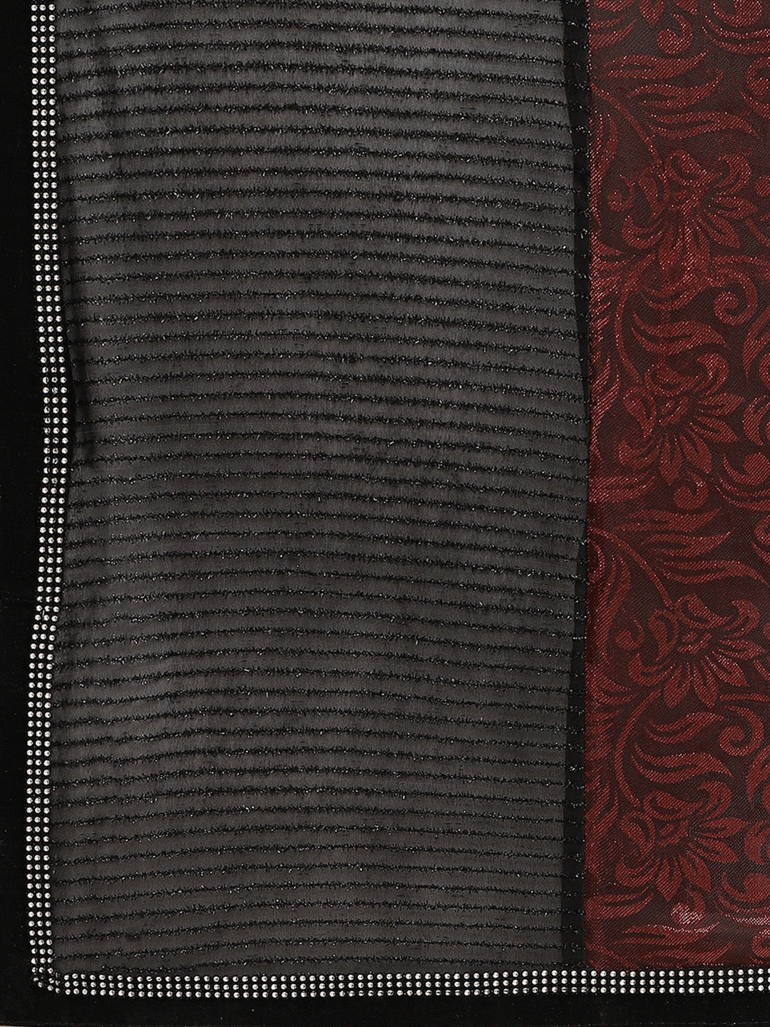 Lycra Paneled Red Black saree with Crystal Embellished border and Self Brocade Pattern
