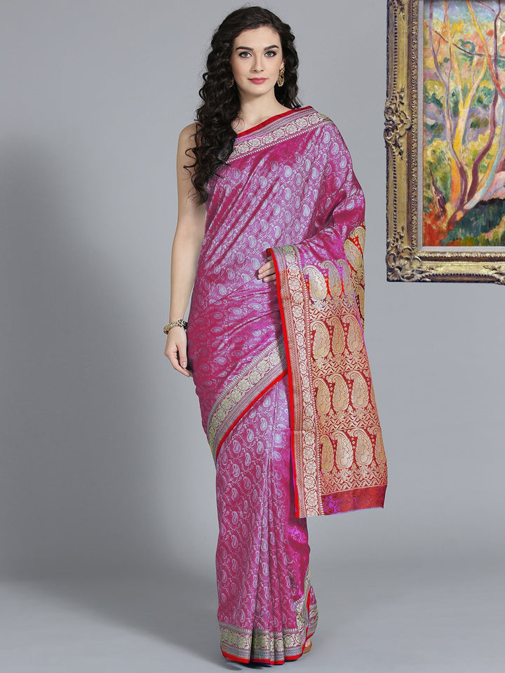 Banarasi  Silk Two-toned pink saree with Paisley handloom woven Design