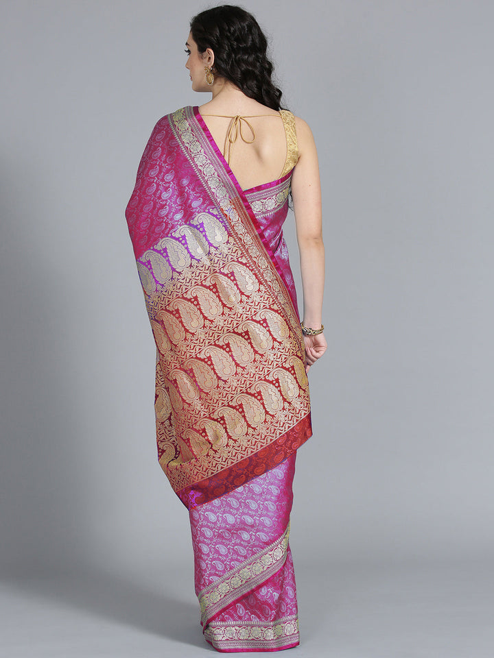 Banarasi  Silk Two-toned pink saree with Paisley handloom woven Design