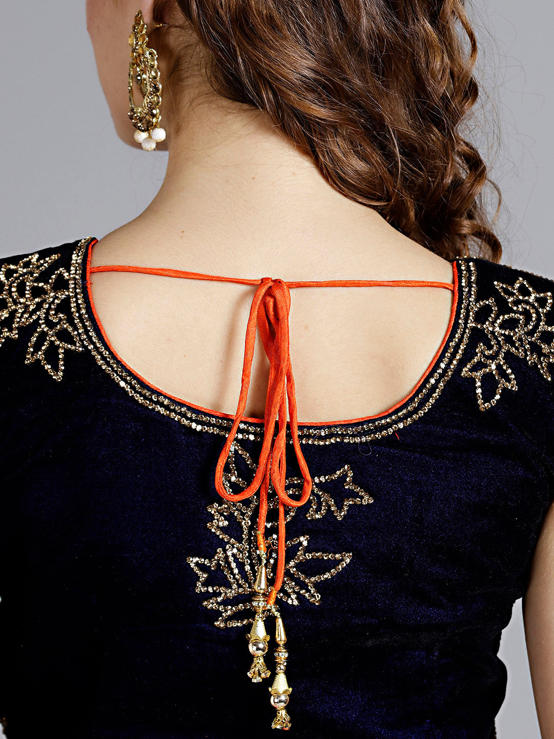 Velvet Embellished Crop top Lehanga set with Peacock Motifs