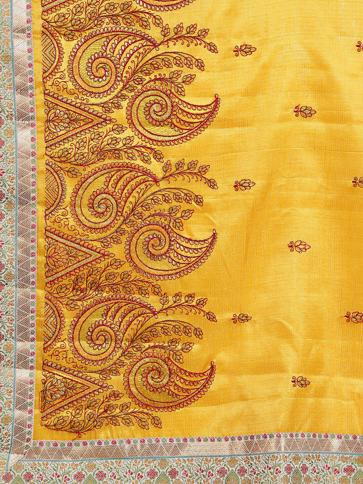 Tussar Silk saree with Resham Embroidery and Meenakari Border