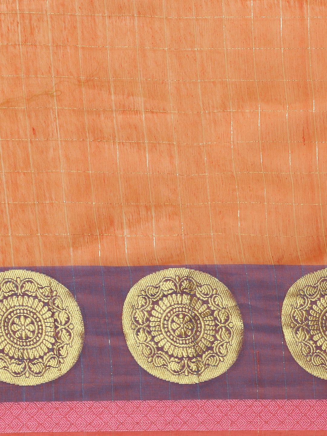 Banarasi Chanderi Checkered Saree with Geometrical Gold Zari Motifs in multicolor Border