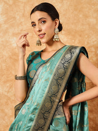 Chhabra 555 Banarasi Handloom Silk Saree with Contrast Ethnic Weaving Border with Silk Tassels 