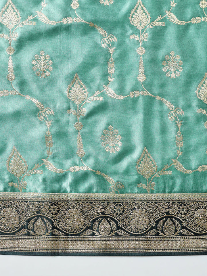 Banarasi Handloom Silk Saree with Contrast Ethnic Weaving Border