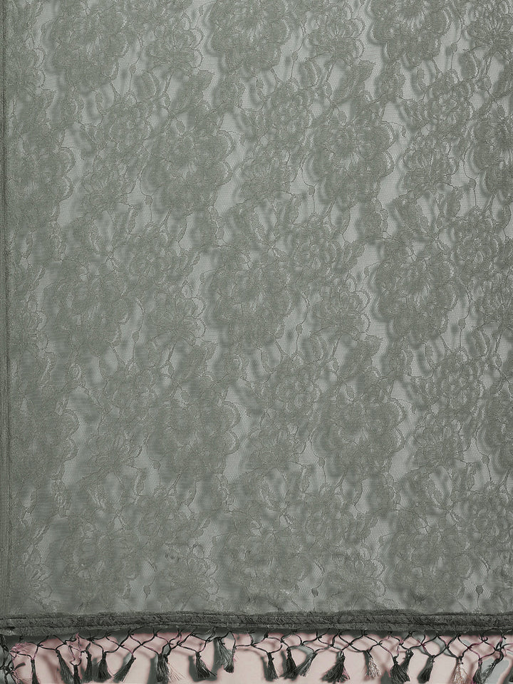 Chantilly Lace Ombre Saree With Floral Shiffli Embroidered Blouse
