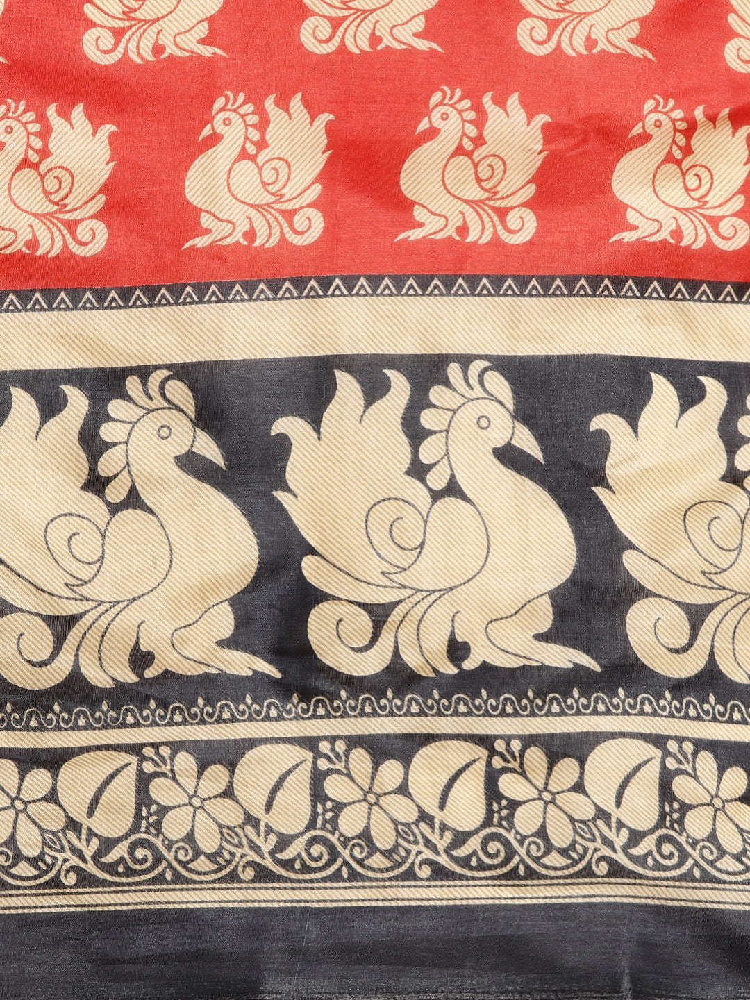 Colorblocked Bhagalpuri Printed Saree with Peacock Floral Motifs