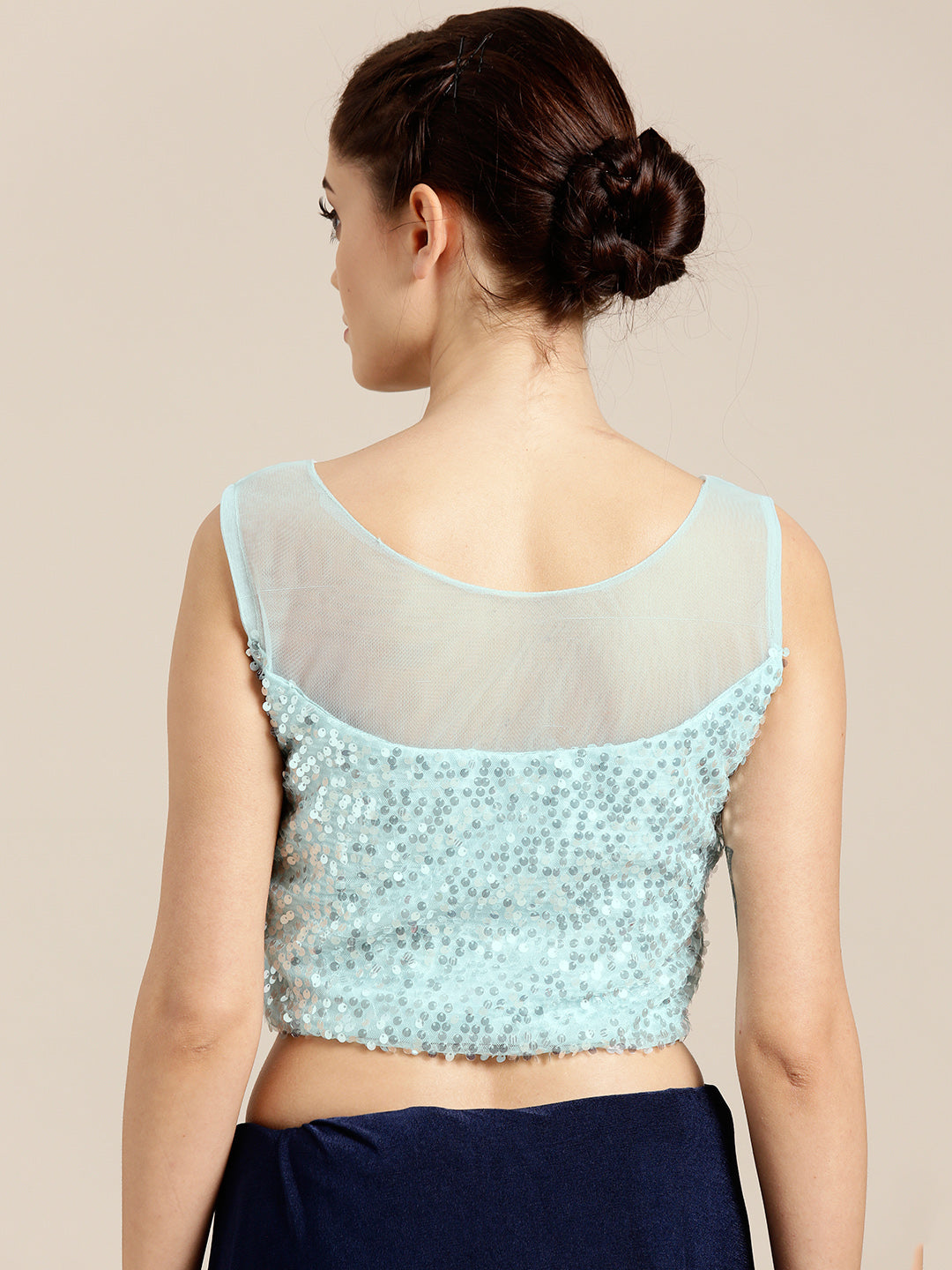 Draped Ruffled Pre-stitched Saree with Net Sequin Embellished Blouse