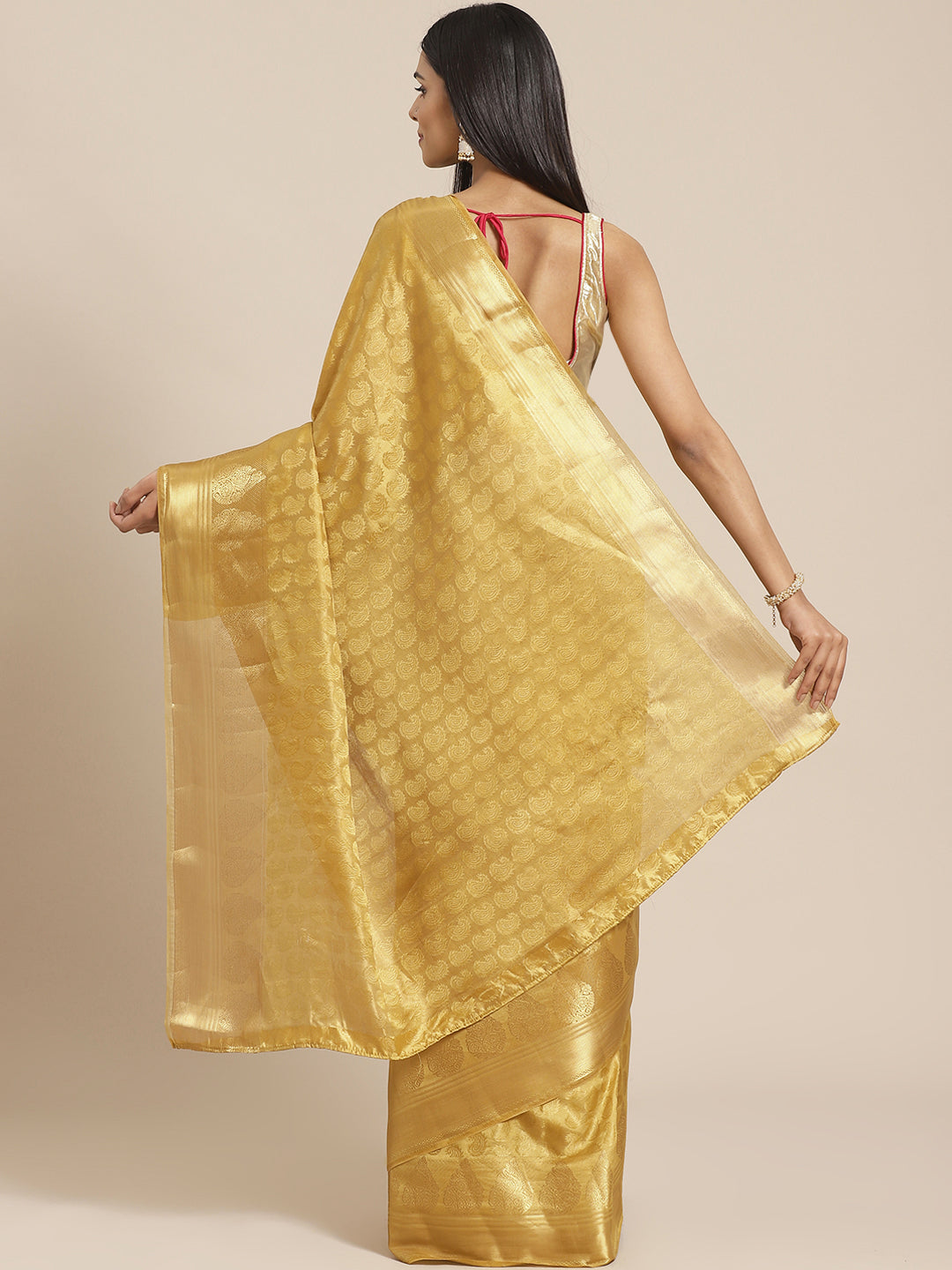 Banarasi Jamdani Embossed Handloom Saree with Paisley Resham Weaving & Woven Zari Border