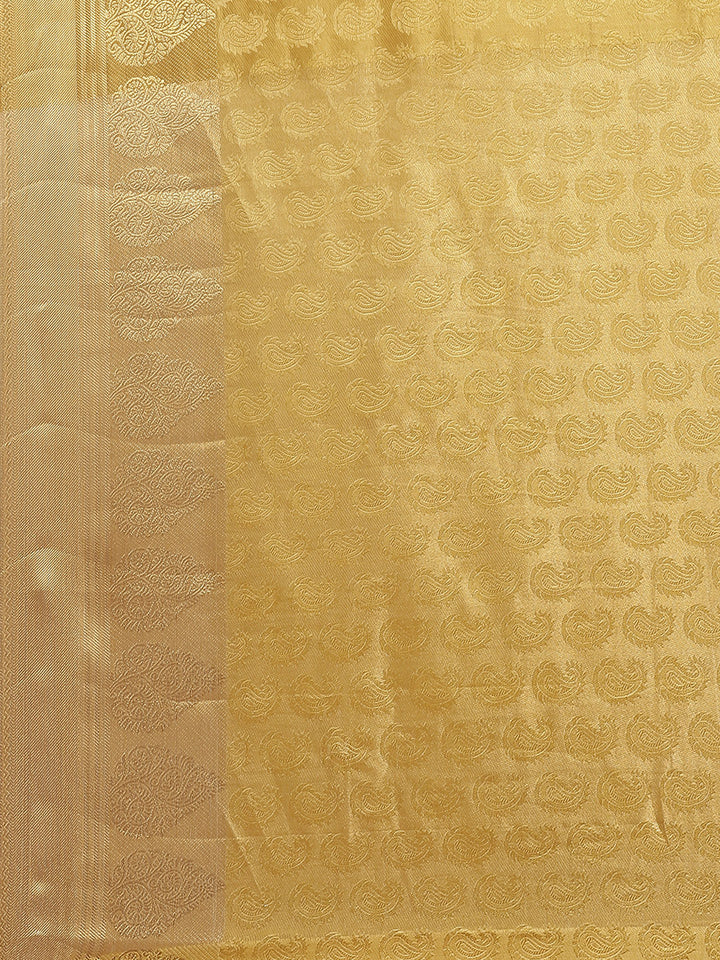 Banarasi Jamdani Embossed Handloom Saree with Paisley Resham Weaving & Woven Zari Border
