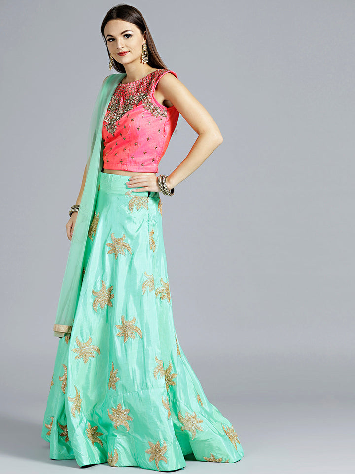 Colorblocked Gota Embroidered Silk Lehenga Choli
