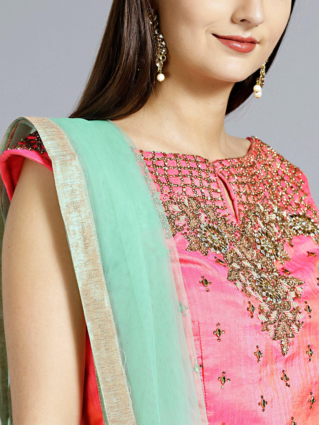 Colorblocked Gota Embroidered Silk Lehenga Choli