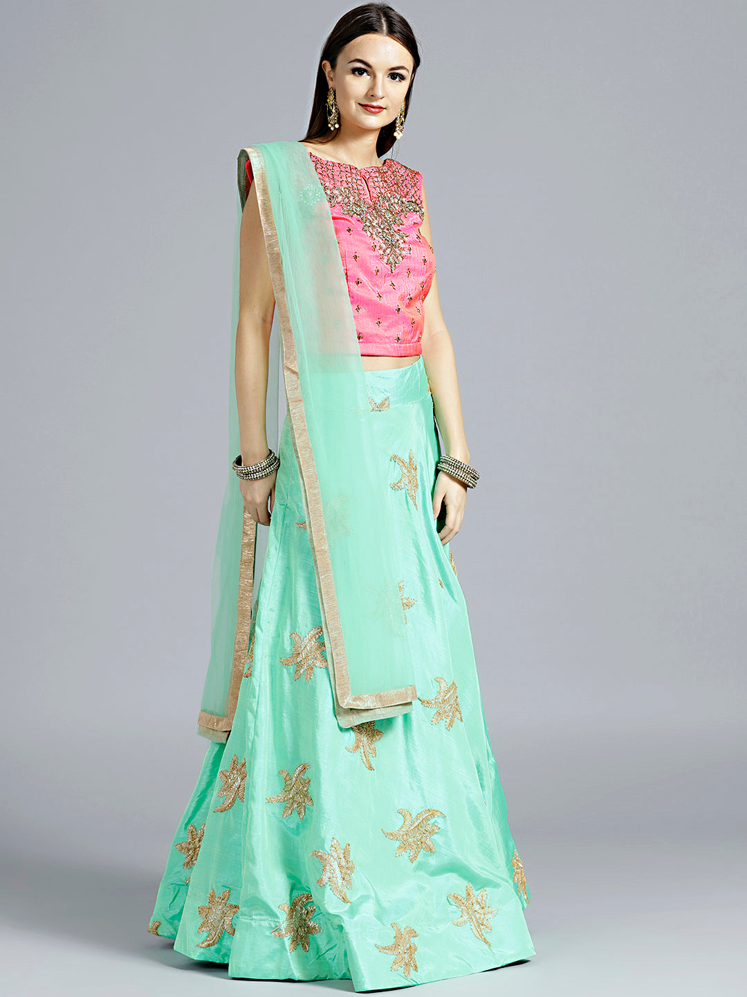 Colorblocked Gota Embroidered Silk Lehenga Choli