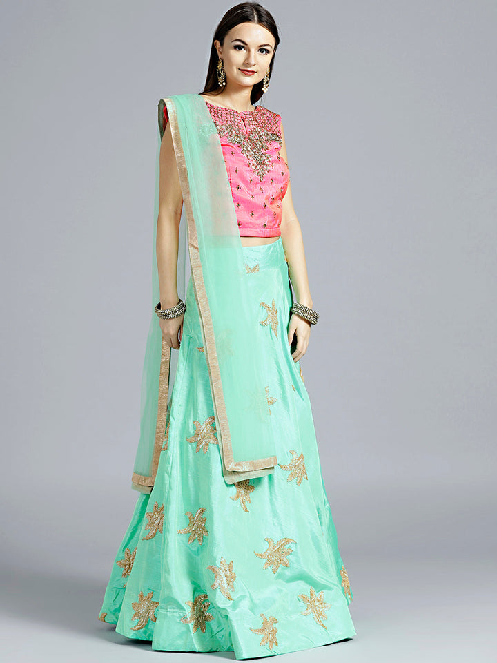 Colorblocked Gota Embroidered Silk Lehenga Choli