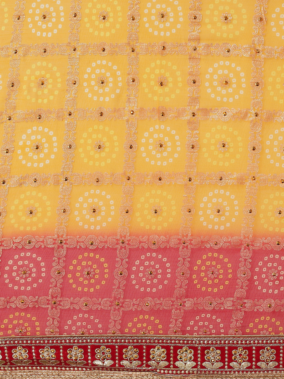 Yellow Ombre Chiffon Bandhej Printed Embellished Bridal Saree