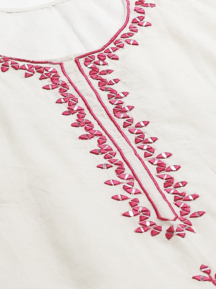 Jute Cotton Embroidered Kurta Set with Bandhej Palazzo and Mirror Embellishments