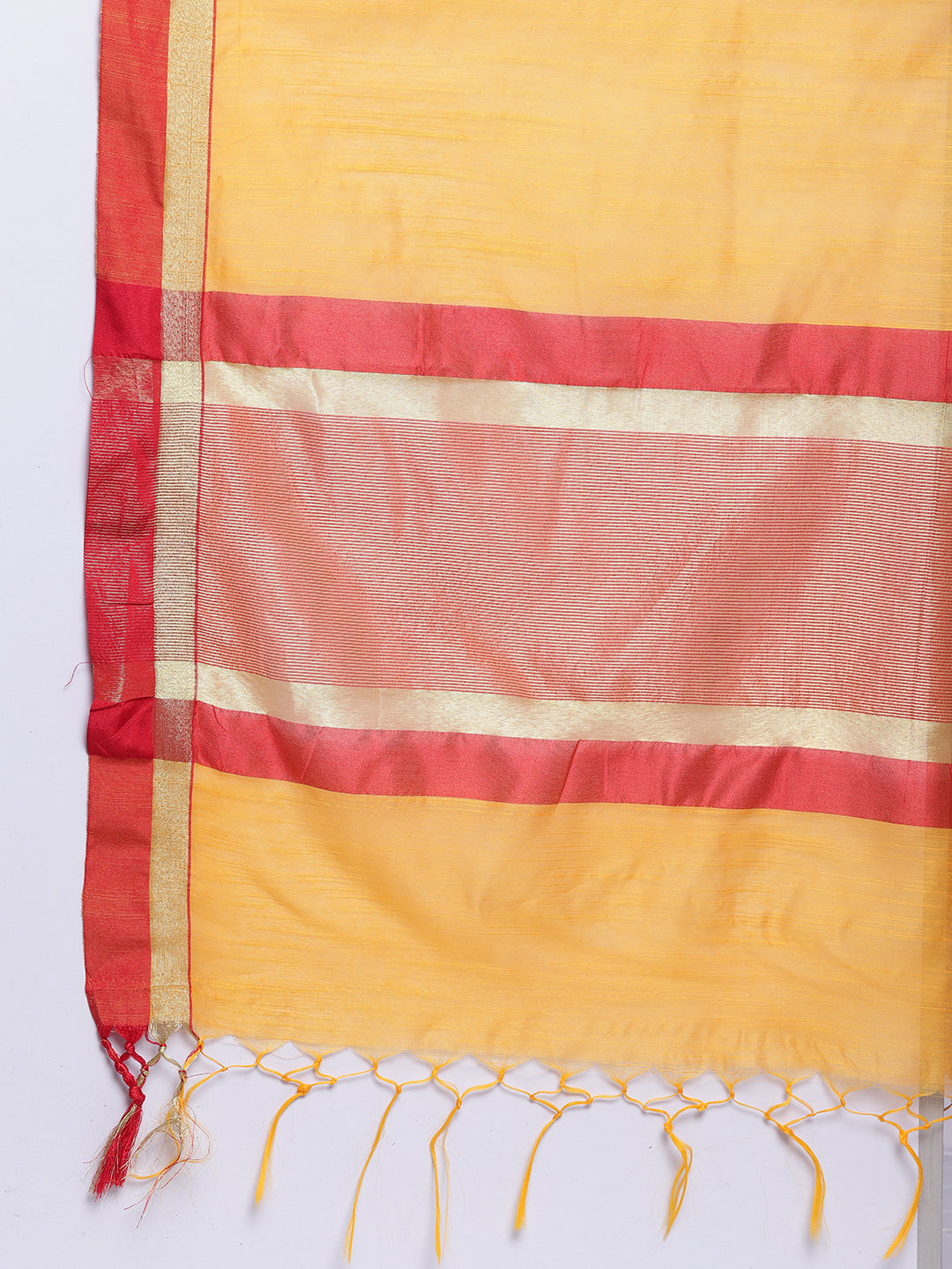Handloom Cotton Silk Saree with Contrast Borders and Tassels