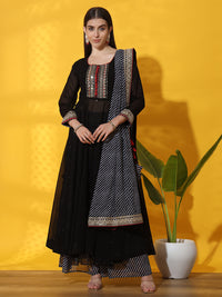Embellished Nyraa High Slit Georgette Kurta Palazzo & Dupatta