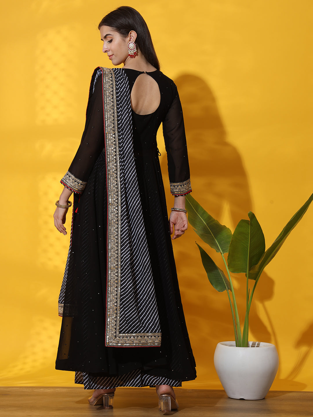 Embellished Nyraa High Slit Georgette Kurta Palazzo & Dupatta