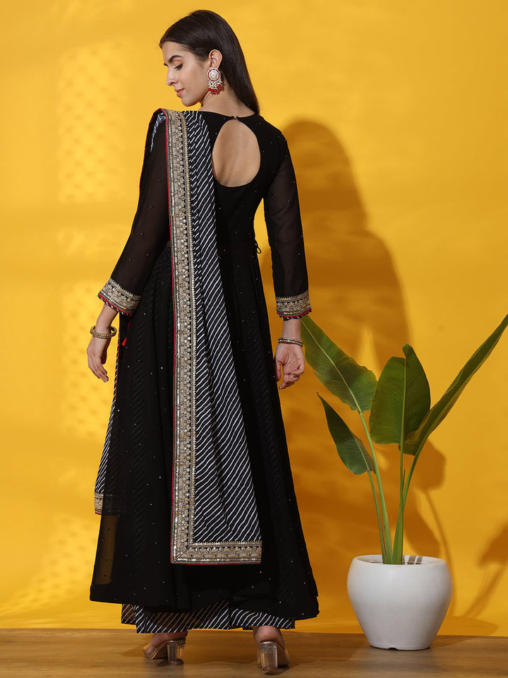 Embellished Nyraa High Slit Georgette Kurta Palazzo & Dupatta