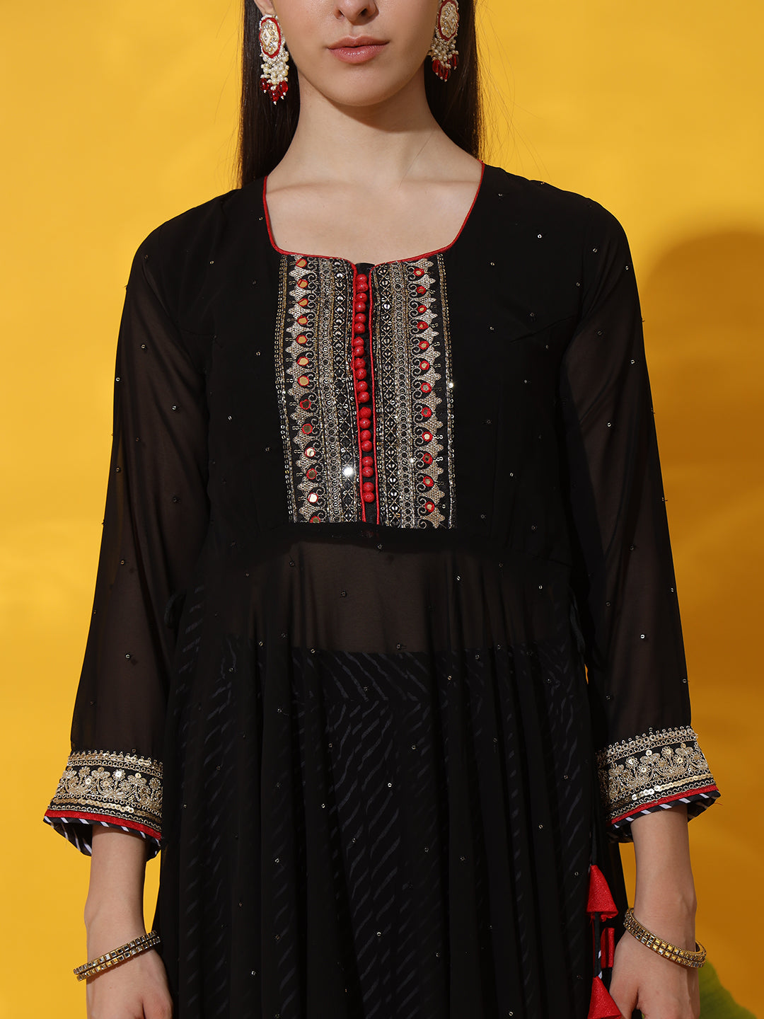 Embellished Nyraa High Slit Georgette Kurta Palazzo & Dupatta