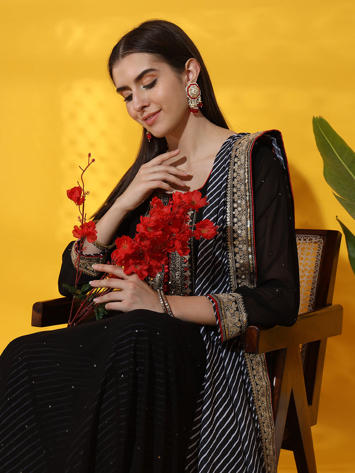 Embellished Nyraa High Slit Georgette Kurta Palazzo & Dupatta