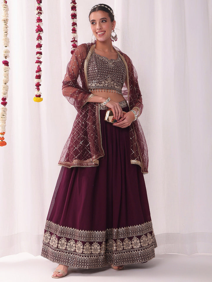 Chhabra 555 Flared Georgette Lehenga Set wtith Choli Cut Tasseled Bouse & Sequinned Dupatta