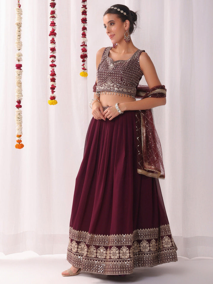 Flared Georgette Lehenga Set wtith Choli Cut Tasseled Bouse & Sequinned Dupatta