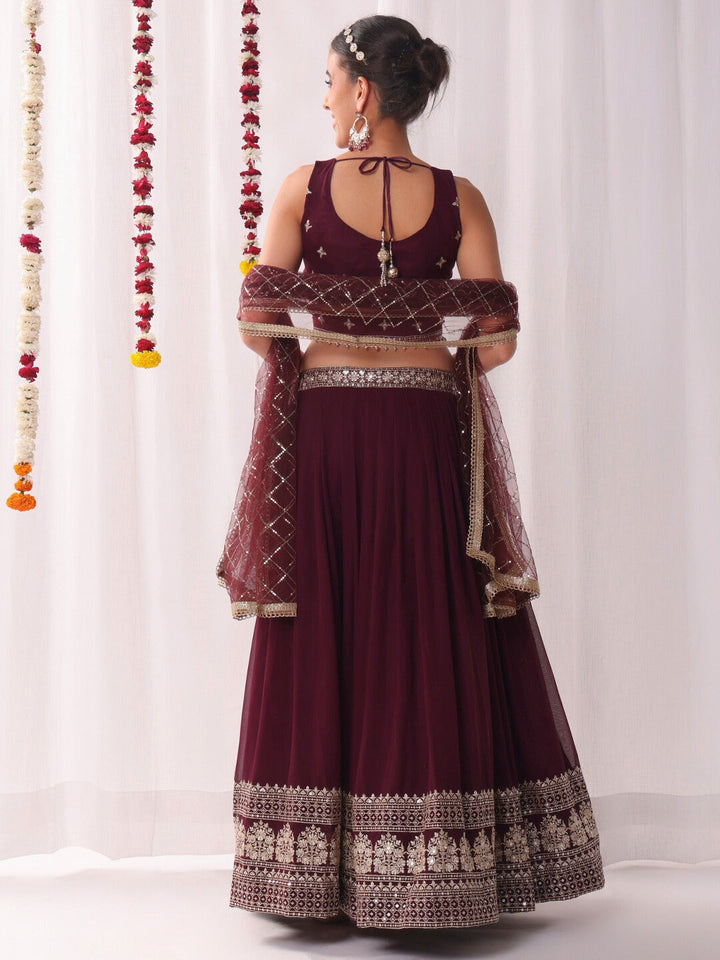 Flared Georgette Lehenga Set wtith Choli Cut Tasseled Bouse & Sequinned Dupatta