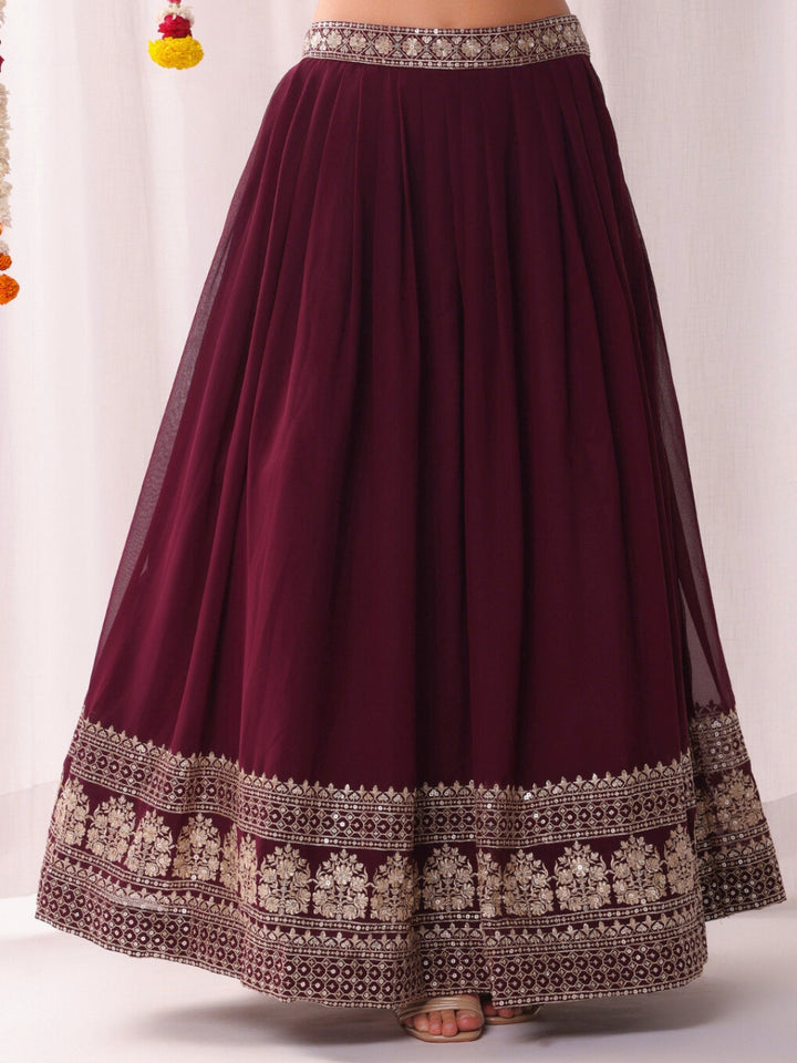 Flared Georgette Lehenga Set wtith Choli Cut Tasseled Bouse & Sequinned Dupatta