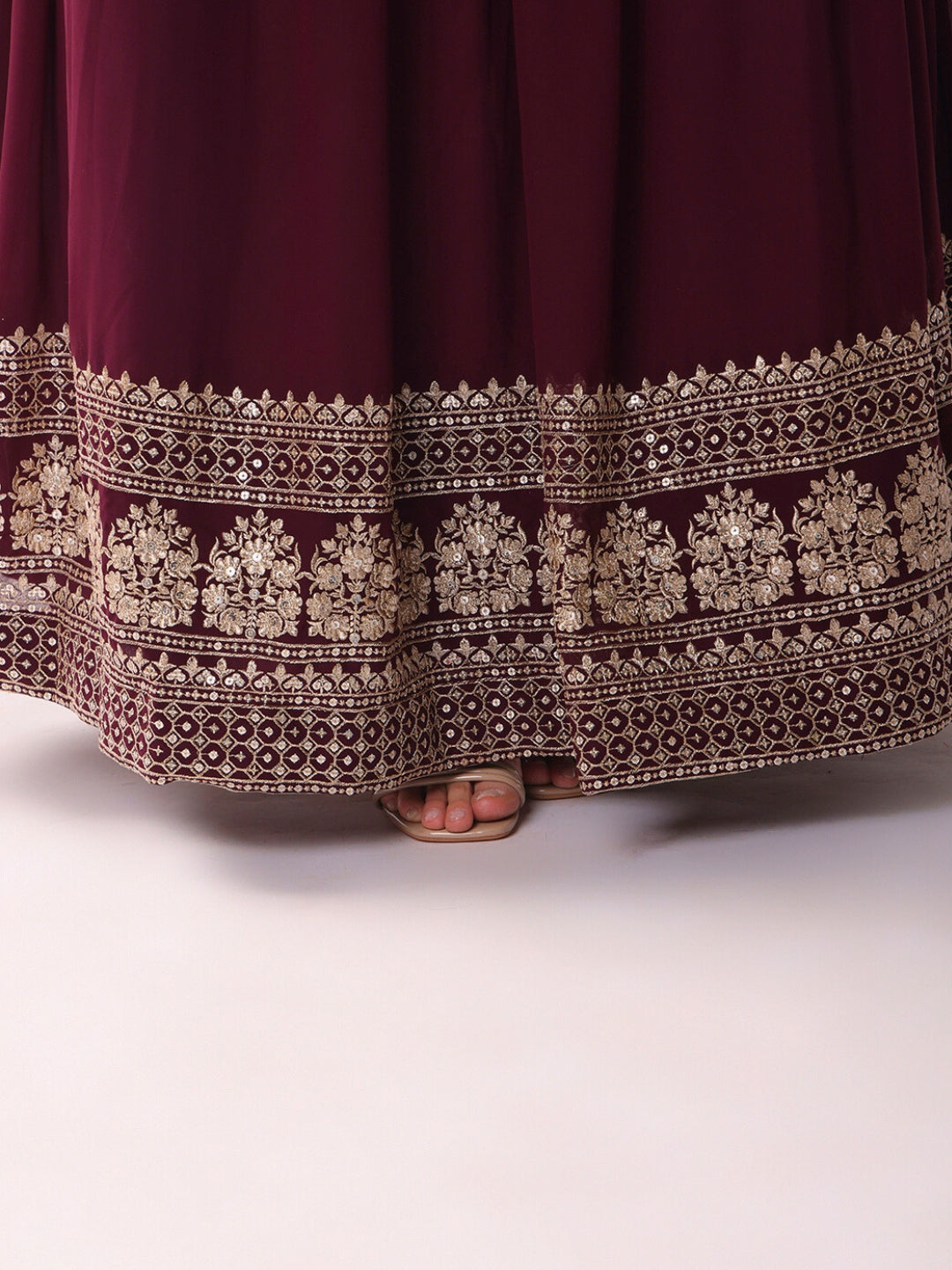Flared Georgette Lehenga Set wtith Choli Cut Tasseled Bouse & Sequinned Dupatta