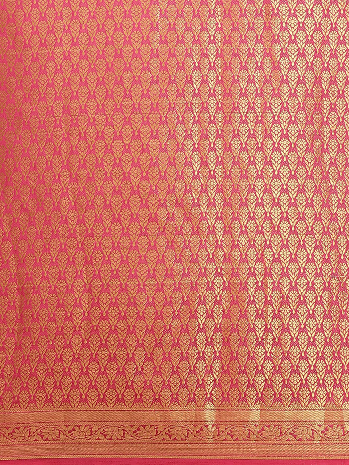 Kanjeevaram Dupion Silk Saree with Gold Zari Weaving in Contrast Paisley Pattern Border
