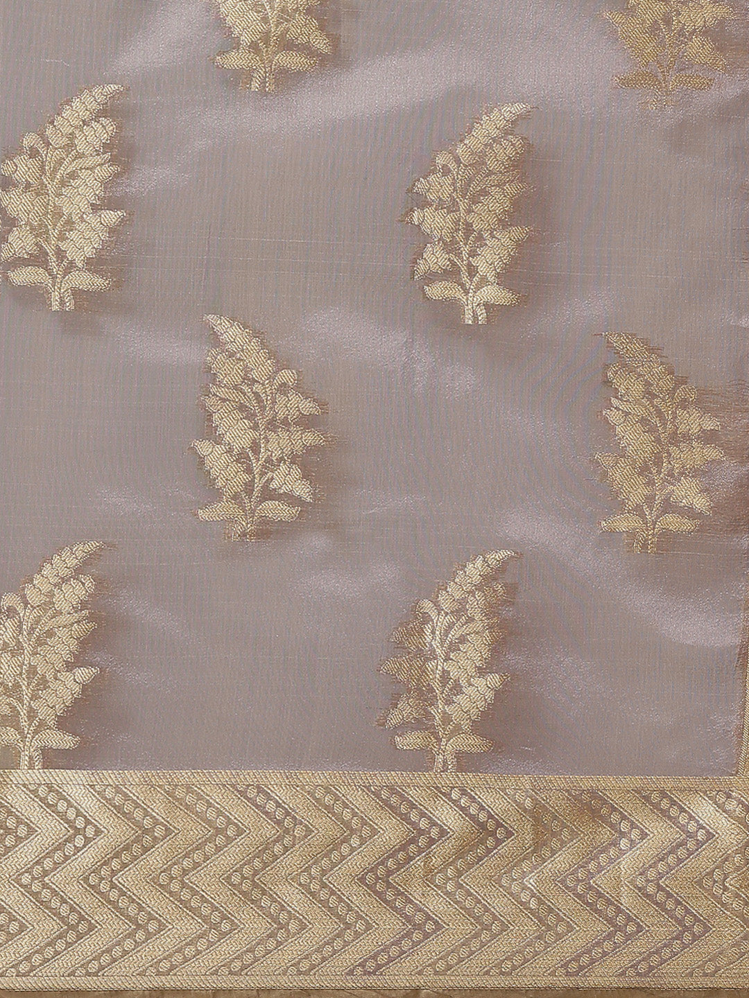 Grey Ethnic Motifs Chanderi Brocade Saree with Woven Border