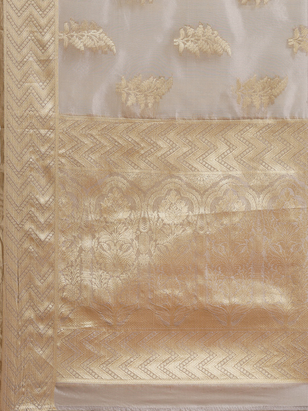 Grey Ethnic Motifs Chanderi Brocade Saree with Woven Border