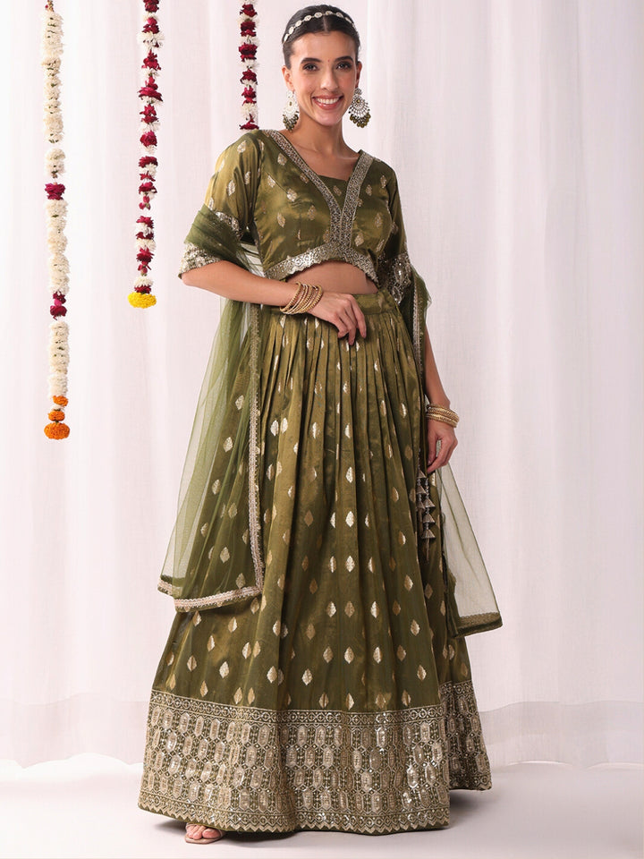 Chhabra 555 Beads & Stones and Sequinned Choli with Embellished Lehenga & Solid Dupatta