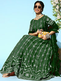 Mirror Embellished Lehenga With Ruffled Blouse & Frills Dupatta