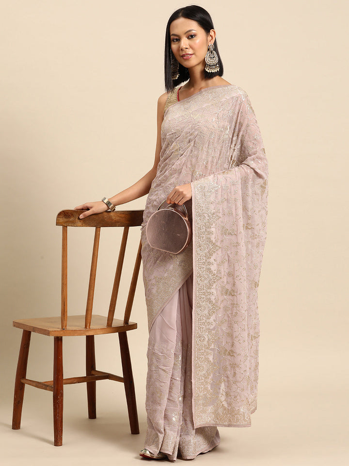 Aari Embroidered & Crystal Embellished Bird Motif Party Wear Saree