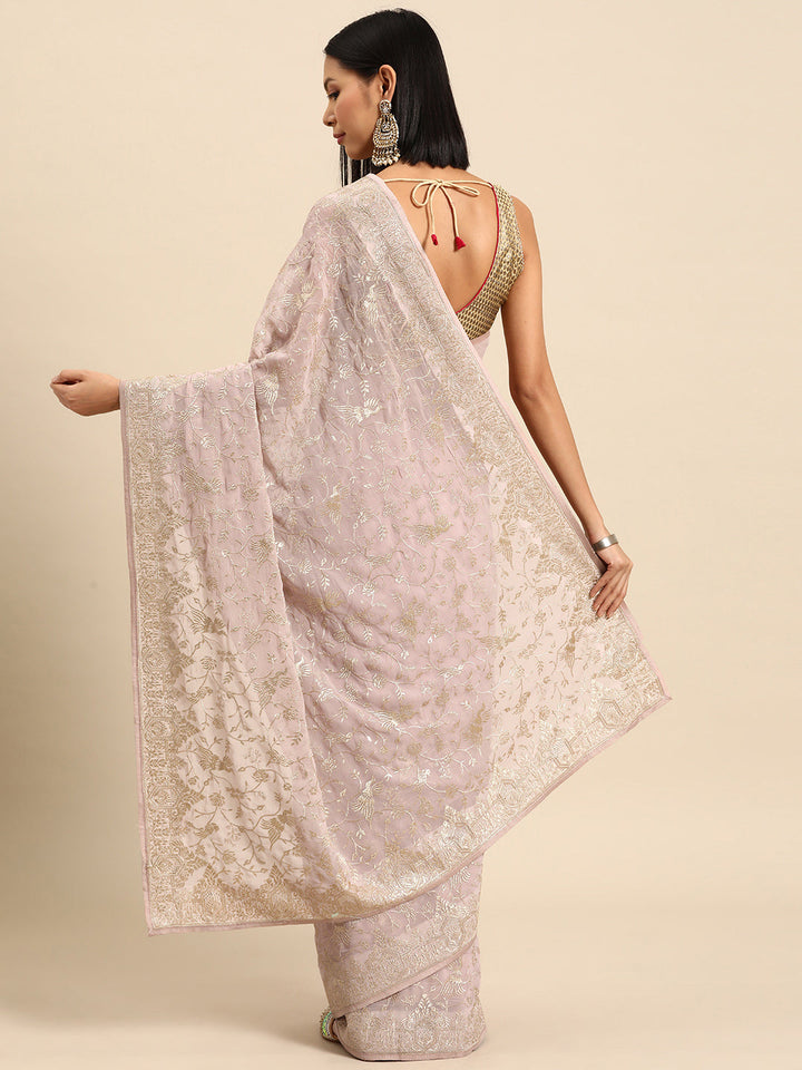 Aari Embroidered & Crystal Embellished Bird Motif Party Wear Saree