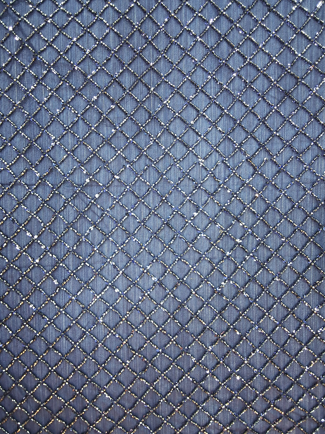 Navy Blue Net Sequin Embroidered Diamond Lattice Saree with Stitched Blouse
