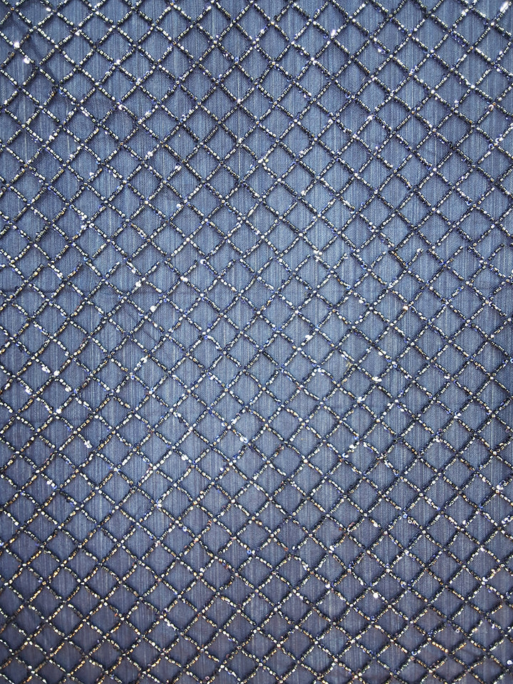 Navy Blue Net Sequin Embroidered Diamond Lattice Saree with Stitched Blouse
