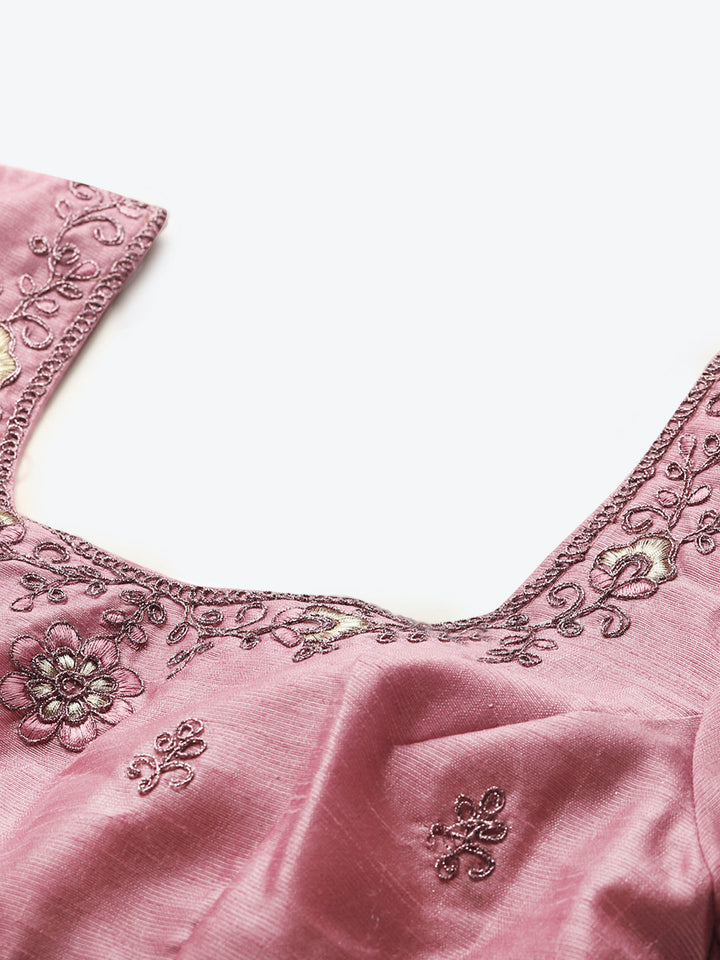 Net Semi-stitched Lehenga Set with Floral Metallic & Resham Embroidery & Frill Hemline