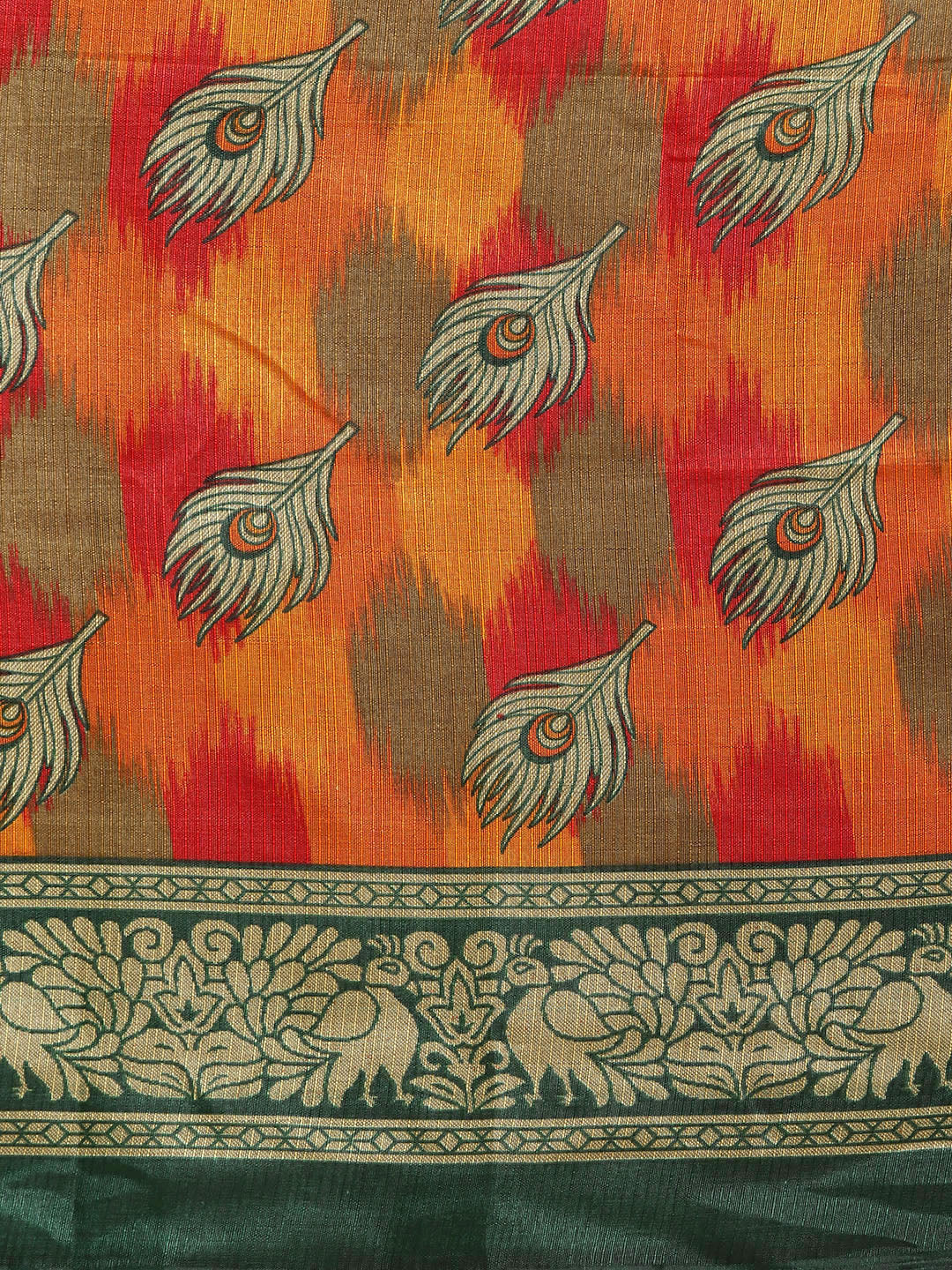 Chanderi Silk Printed Saree with Patola Animal and Floral Motifs