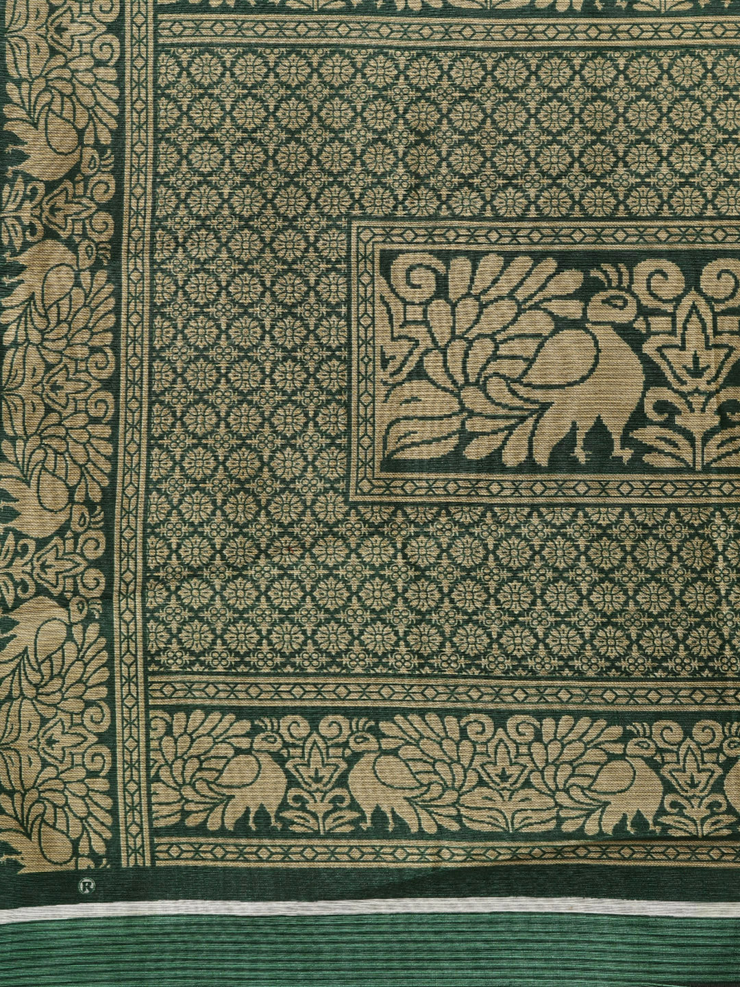 Chanderi Silk Printed Saree with Patola Animal and Floral Motifs