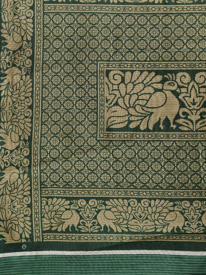 Chanderi Silk Printed Saree with Patola Animal and Floral Motifs