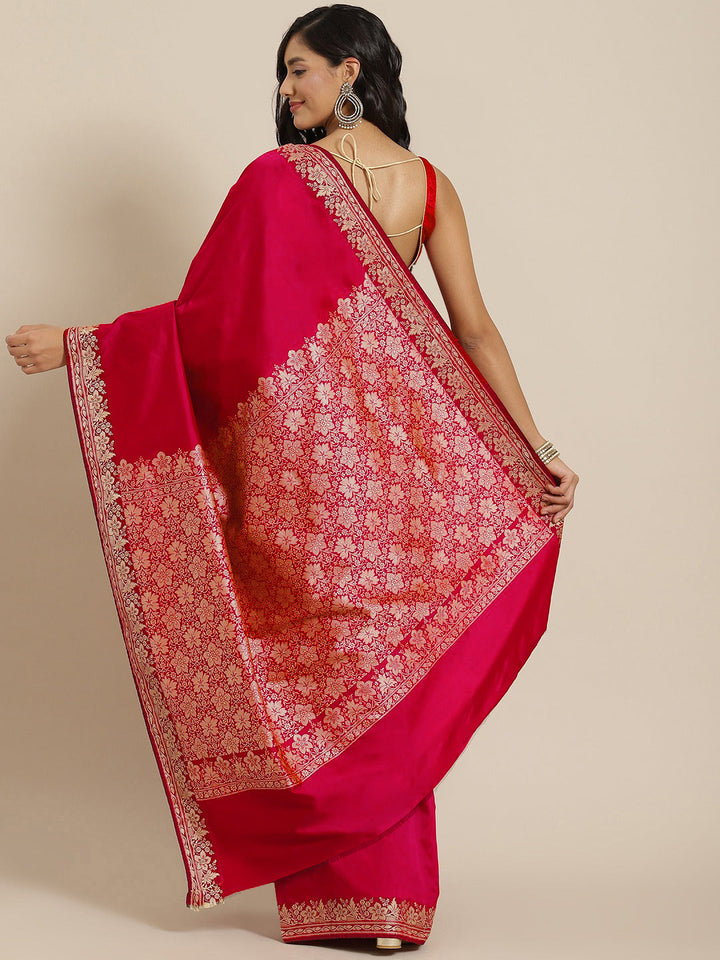 Red Bright Resham Woven Art Silk Floral Saree