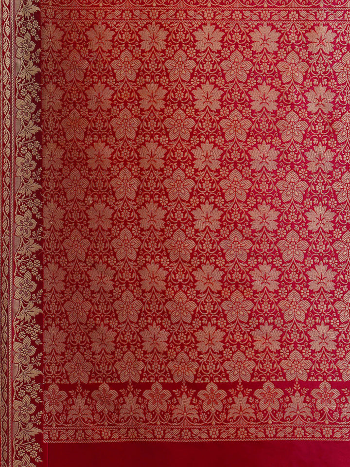 Red Bright Resham Woven Art Silk Floral Saree