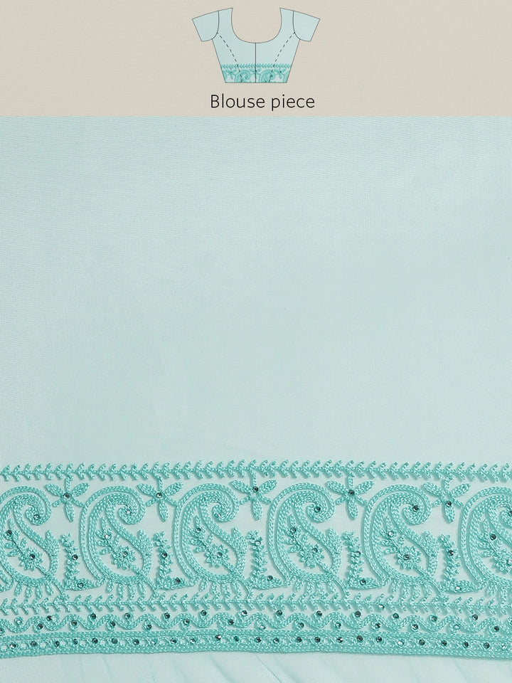 Net Resham Embroidered Saree with multicolor flowers and crystal Embellishments