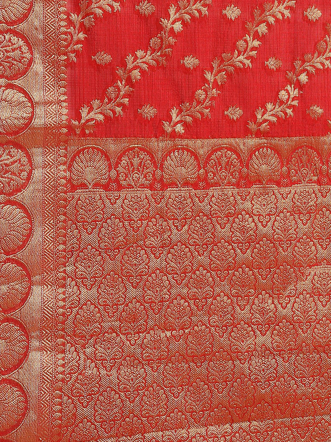 Red Jamdani Chanderi Saree with Leheriya patterned Embellished Belt